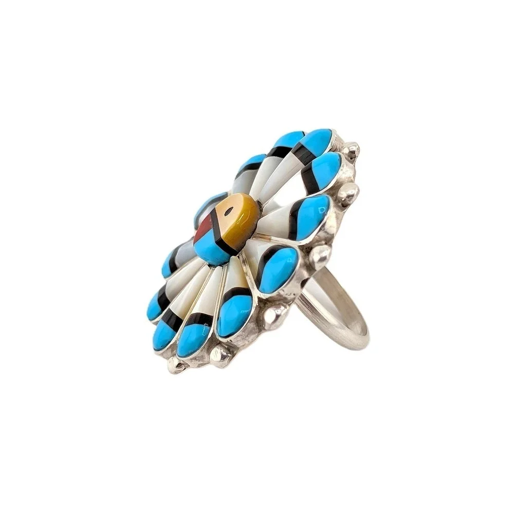 Zuni Cluster Ring sz 6.75 Handmade Women's Southwest Pueblo Signed Jewelry